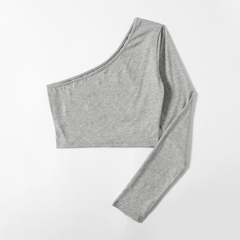 

Solid One Shoulder Crop Top, Light grey