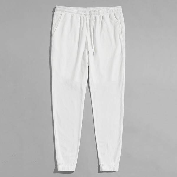 

Men Drawstring Waist Solid Pants, White