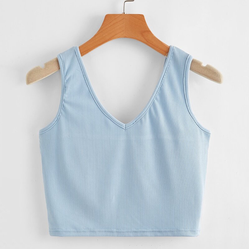 

Solid Ribbed Tank Top, Baby blue