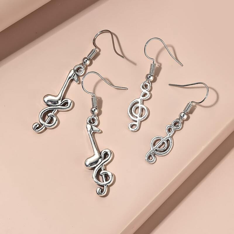 

2pairs Musical Note Drop Earrings, Antique silver