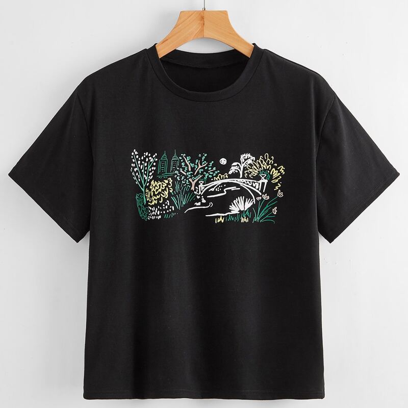 

Graphic Drop Shoulder Tee, Black