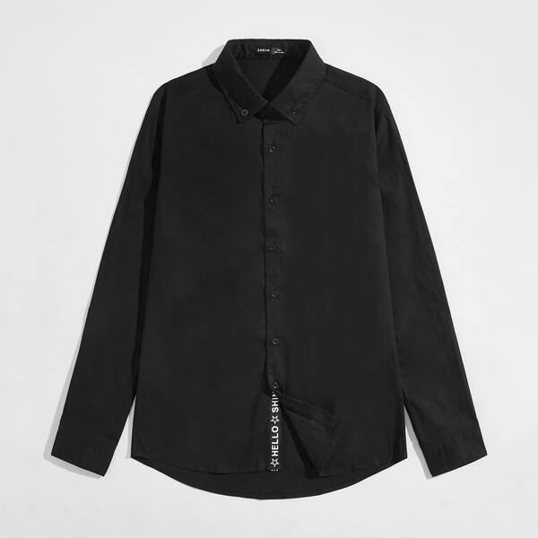 

Men Letter Graphic Taped Shirt, Black