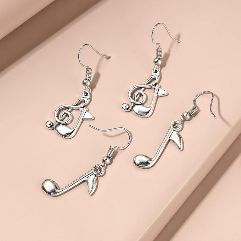 

2pairs Musical Note Drop Earrings, Antique silver