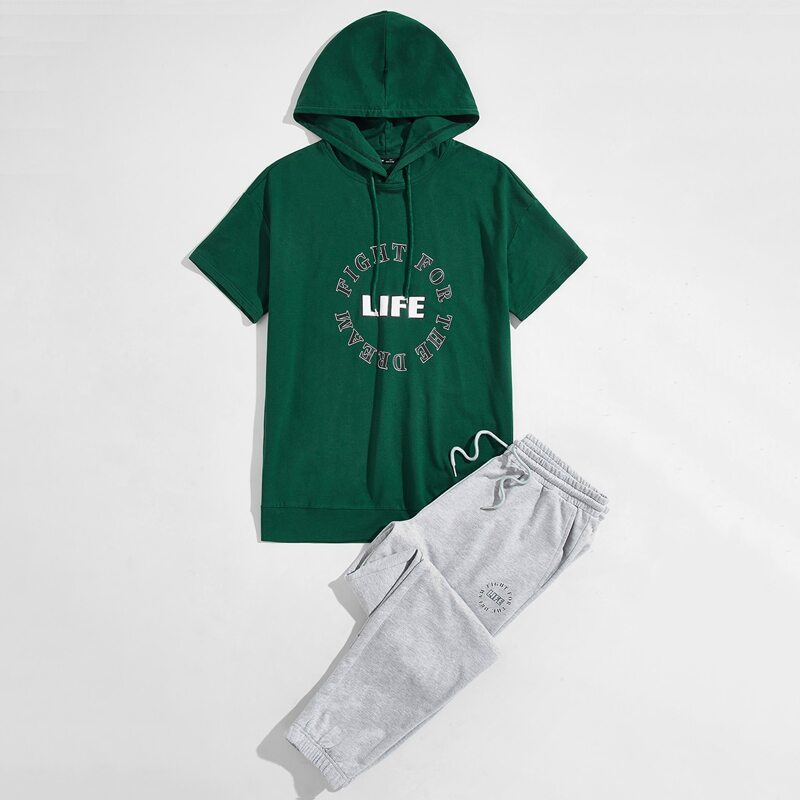 

Guys Slogan Graphic Drawstring Hoodie & Joggers Set, Multicolor