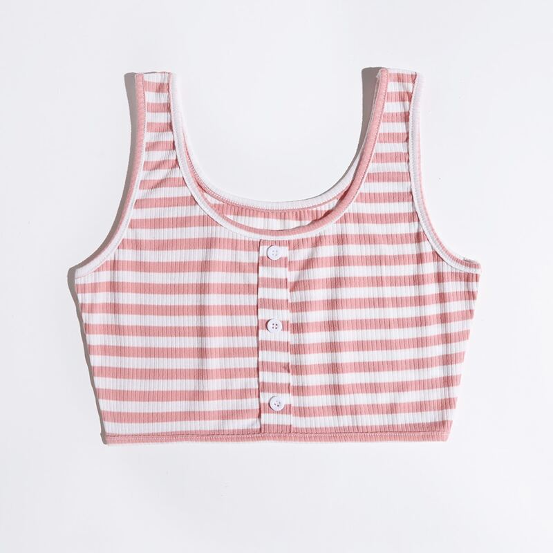 

Striped Button Front Ribbed Tank Top, Multicolor