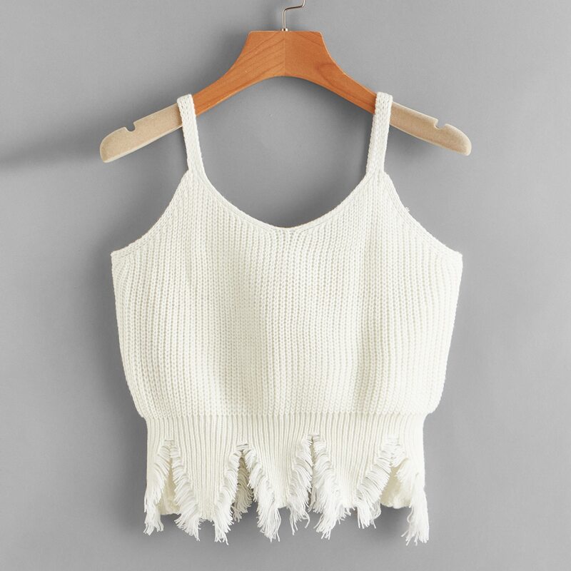 

Raw Hem Cami Knit Top, Beige
