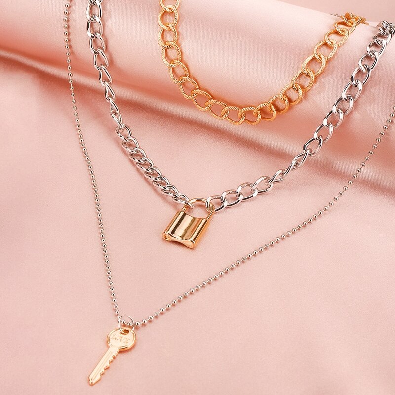 

Key & Lock Layered Chain Necklace, Multicolor