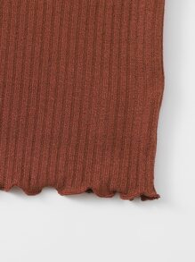 SHEIN EZwear Plus Notch Neck Lettuce Edge Tee - Rust Brown - View 3
