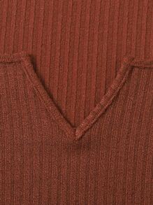 SHEIN EZwear Plus Notch Neck Lettuce Edge Tee - Rust Brown - View 4