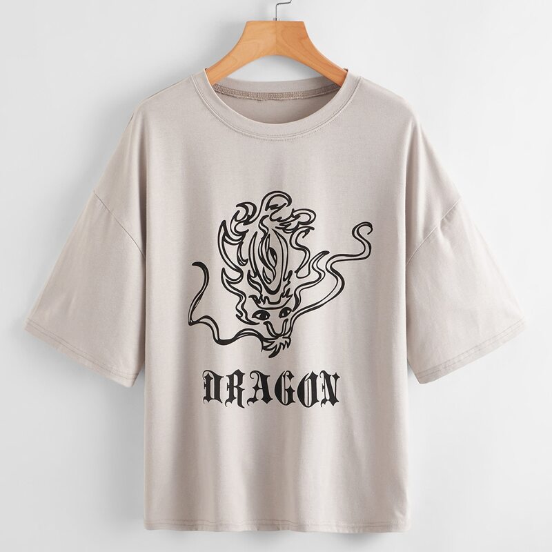 

Letter Chinese Dragon Graphic Tee, Light grey