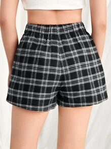 SHEIN EZwear 格紋寬腿短褲 - 黑與白 - 查看 2