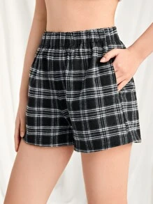 SHEIN EZwear 格紋寬腿短褲 - 黑與白 - 查看 5