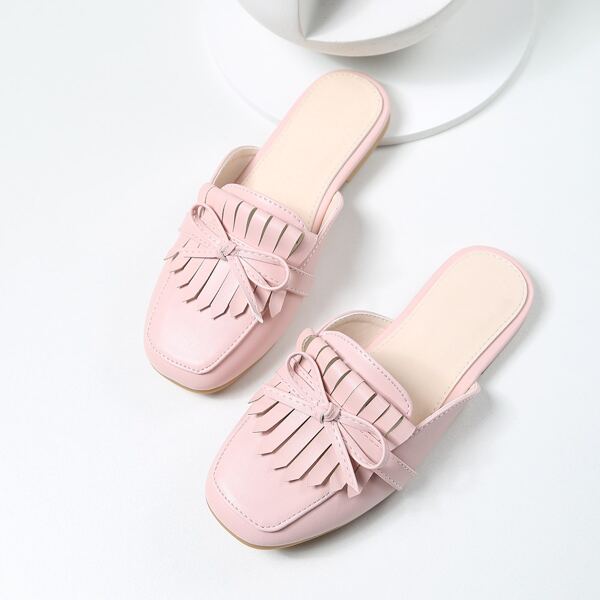 

Girls Bow & Fringe Decor Flat Mules, Pink