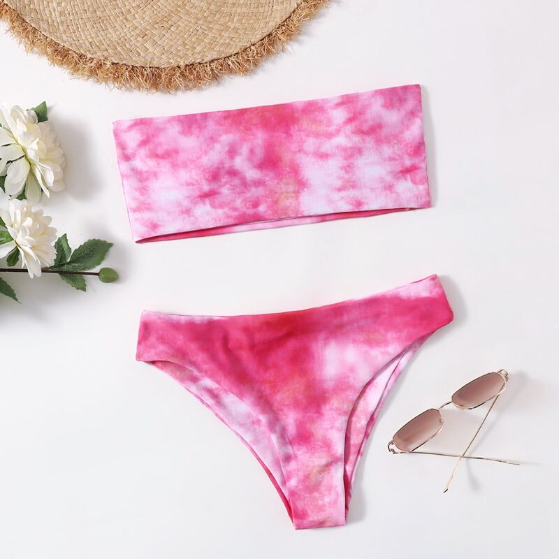 

Tie Dye Bandeau Bikini Swimsuit, Multicolor