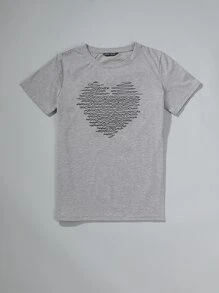 SHEIN Unity Camiseta con estampado de corazón - Gris - Ver 5