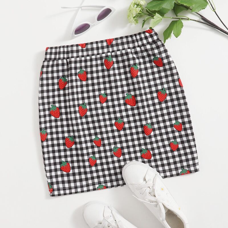 

Strawberry Print Gingham Skirt, Multicolor