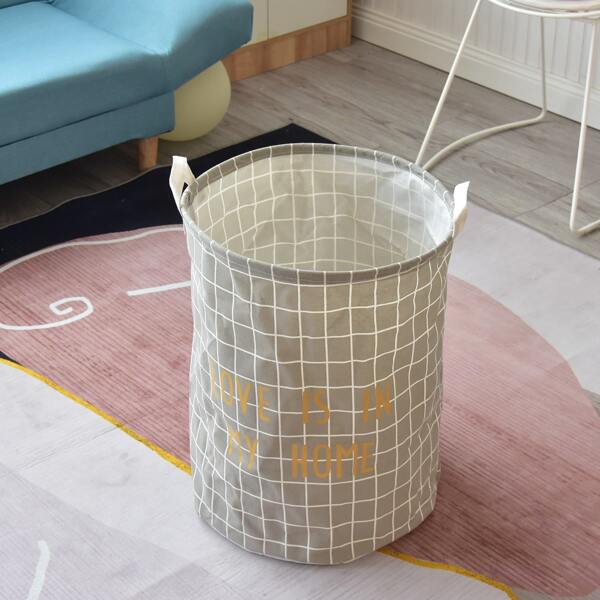 

Plaid Pattern Storage Basket, Grey