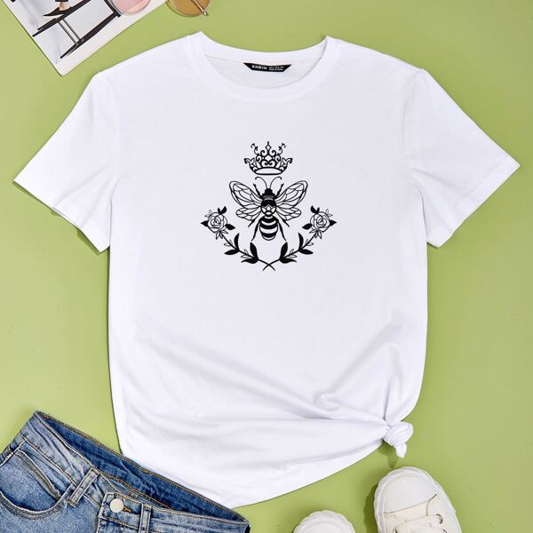 

Animal & Floral Print Tee, White
