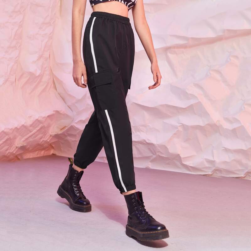 

Side Stripe Cargo Joggers, Black