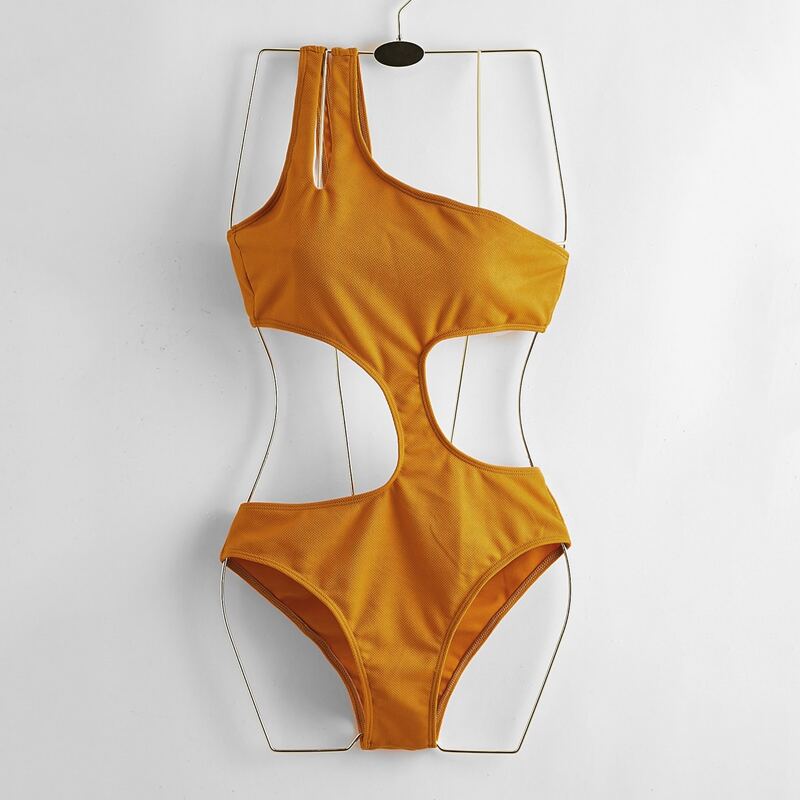 

Cut-out One Shoulder One Piece Swimsuit, Yellow