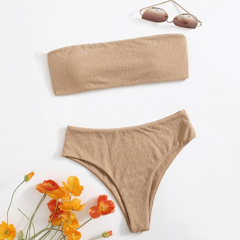 

Leopard Bandeau Bikini Swimsuit, Khaki