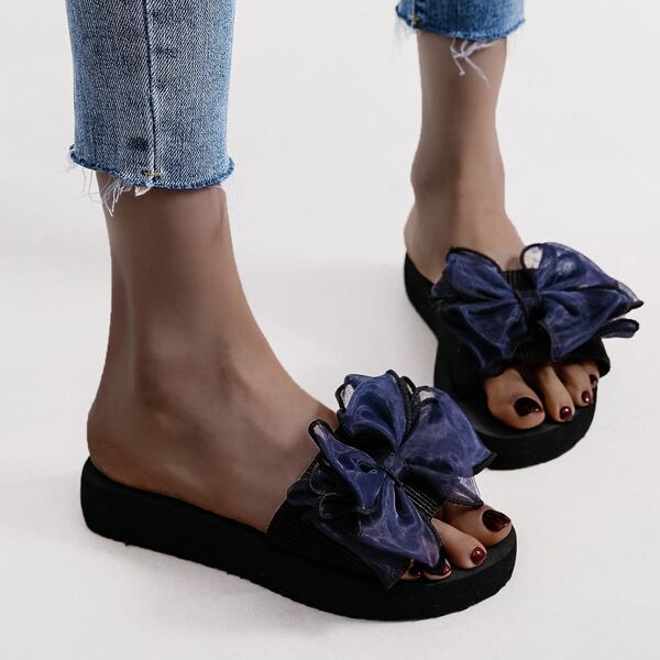 

Bow Decor Slides, Navy blue