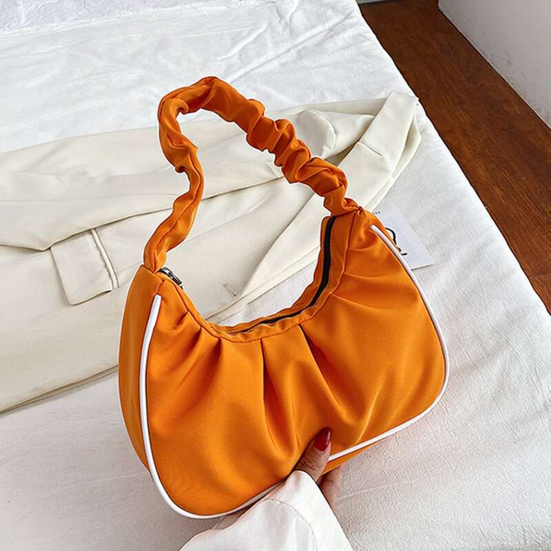 

Contrast Binding Ruched Baguette Bag, Orange