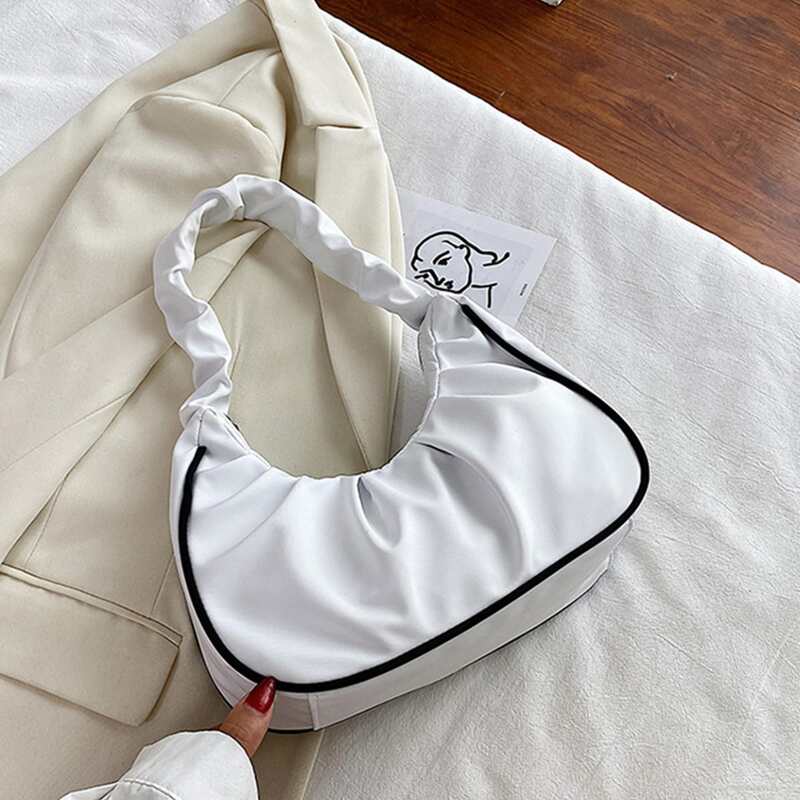 

Contrast Binding Ruched Baguette Bag, White