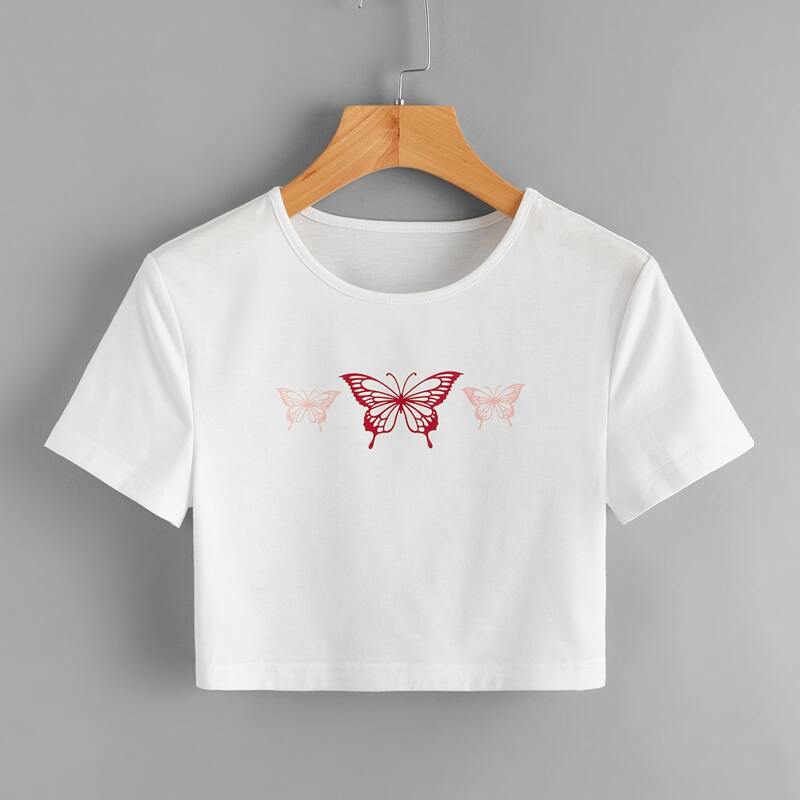 

Butterfly Graphic Crop Tee, White