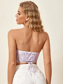 SHEIN BAE Crisscross Tie Back Zebra Striped Crop Top