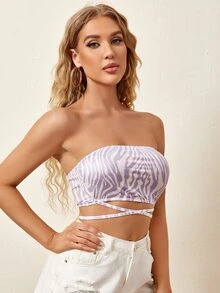 SHEIN BAE Crisscross Tie Back Zebra Striped Crop Top