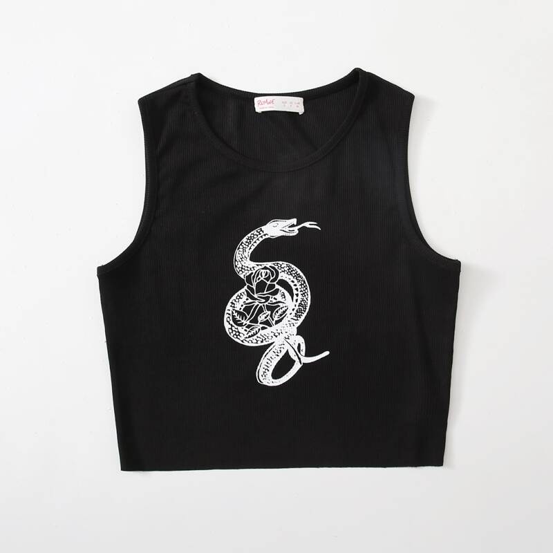 

Snake & Rose Graphic Tank Top, Black
