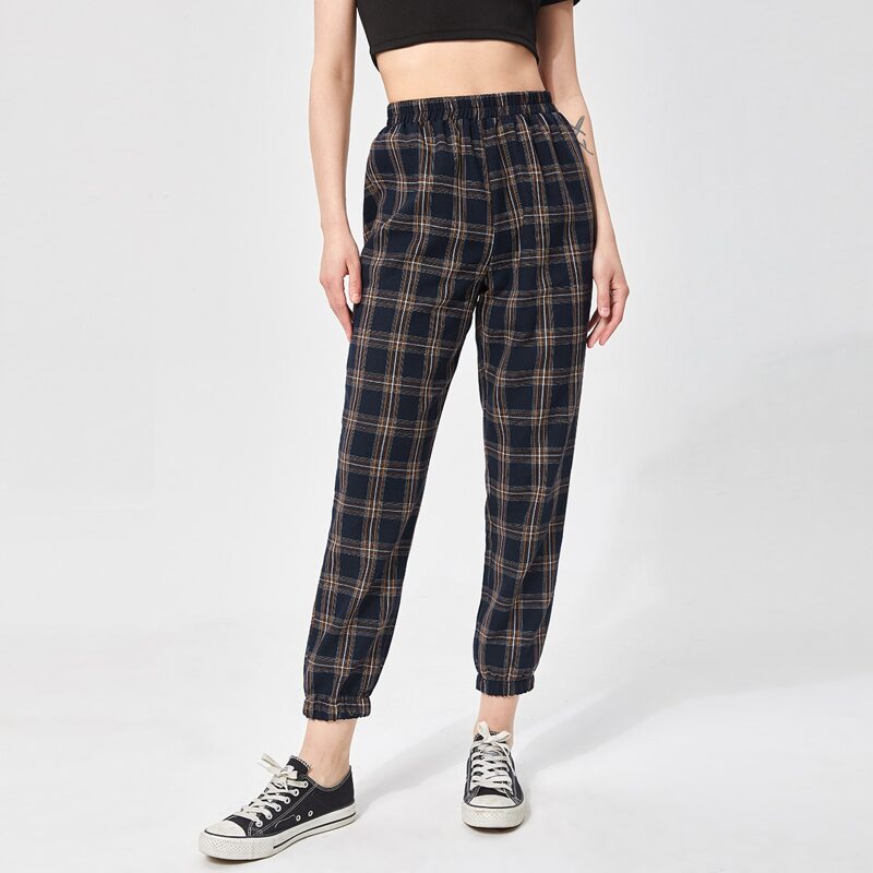

Elastic Waist Plaid Joggers, Multicolor