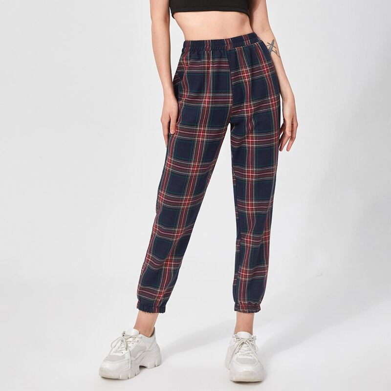 

Elastic Waist Plaid Joggers, Multicolor