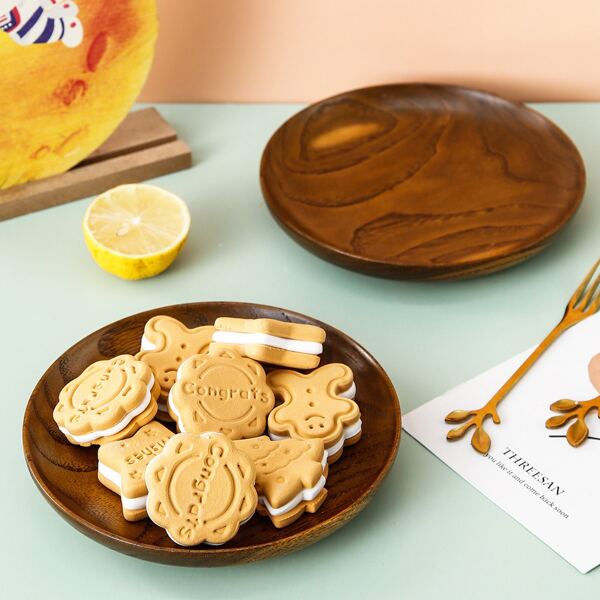 

1pc Wooden Round Plate, Brown