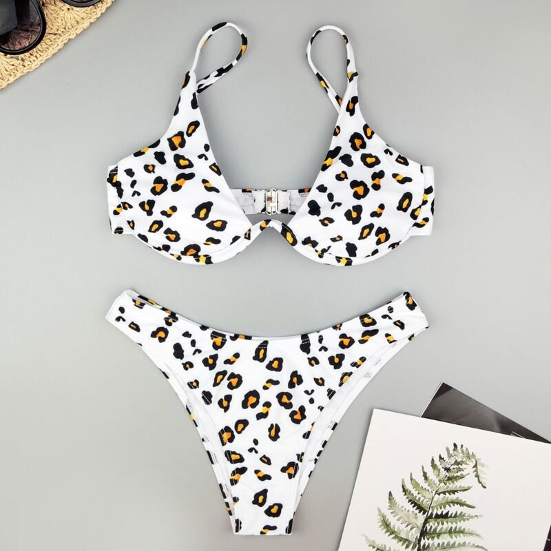 

Leopard Underwire Bikini Swimsuit, White