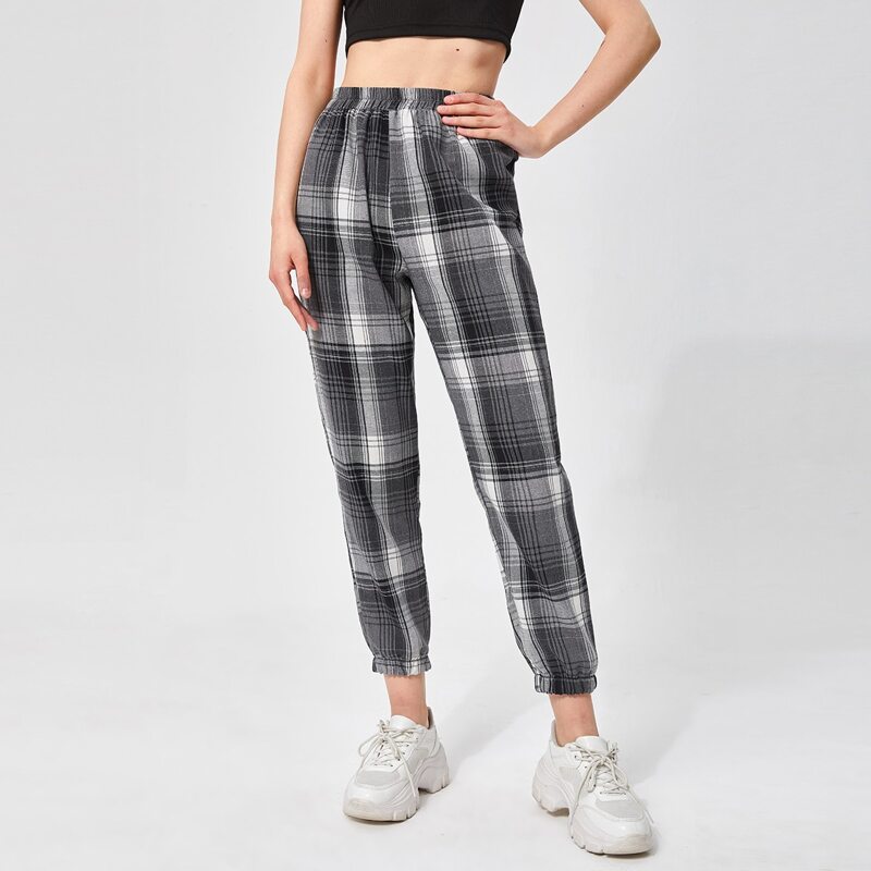 

Elastic Waist Plaid Joggers, Multicolor