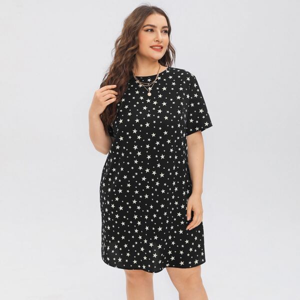 

Plus Tied V-back Star Dress, Black