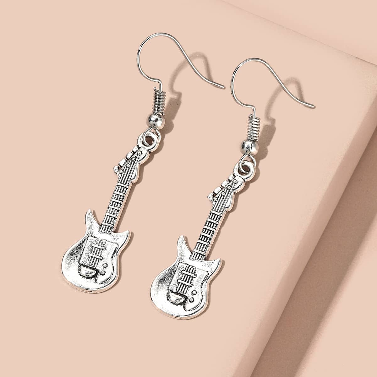 

Guitar Drop Earrings, Antique silver