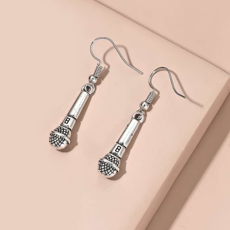 

Microphone Drop Earrings, Antique silver