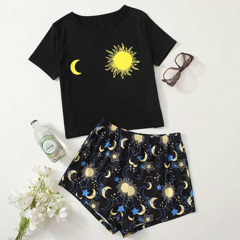 

Galaxy Print Pajama Set, Black