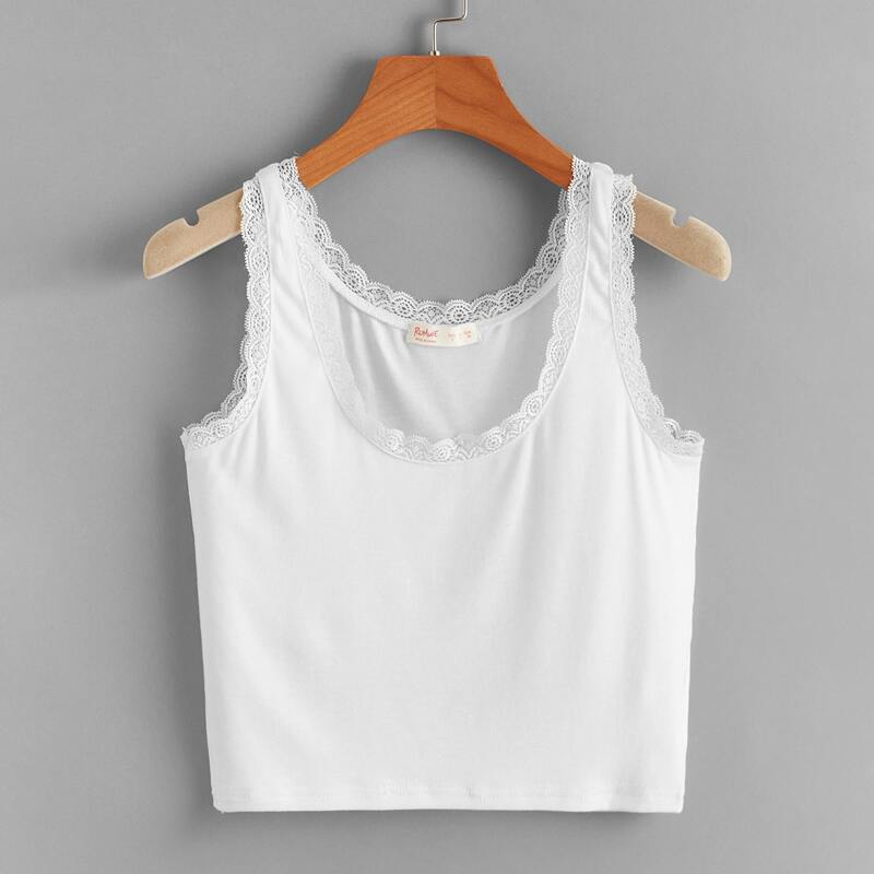 

Lace Trim Tank Top, White