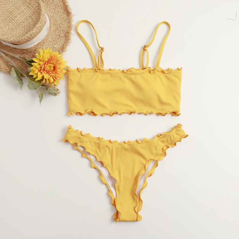 

Lettuce Trim Cami Bikini Swimsuit, Yellow