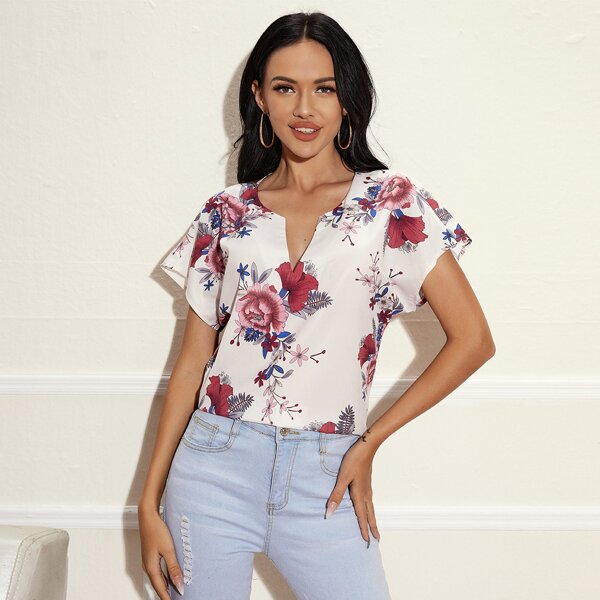 

Notch Neck Dolman Sleeve Top, Multicolor