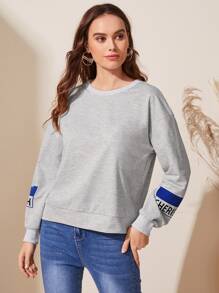 SHEIN Drop Shoulder Letter Graphic Pullover - Light Grey - View 1