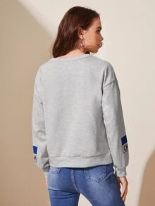 SHEIN Drop Shoulder Letter Graphic Pullover - Light Grey - View 2