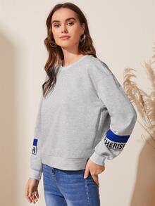 SHEIN Drop Shoulder Letter Graphic Pullover - Light Grey - View 4
