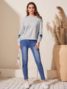 SHEIN Drop Shoulder Letter Graphic Pullover - Light Grey - View 5
