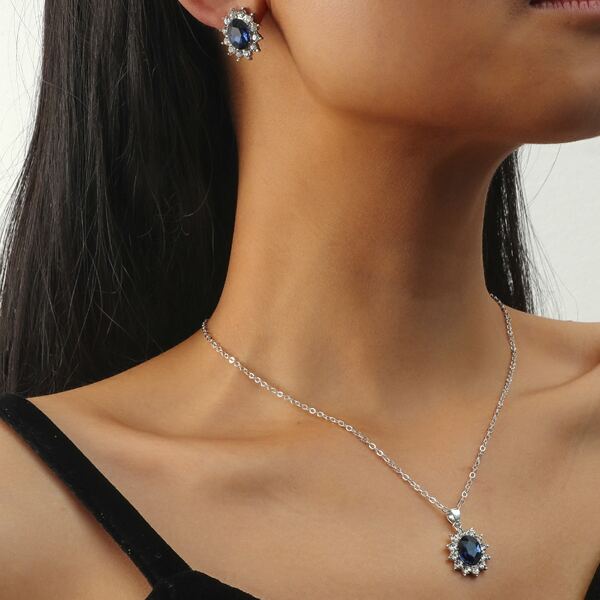 

3pcs Crystal Decor Jewelry Set, Royal blue