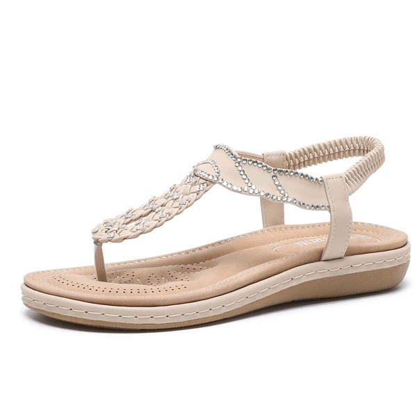

Rhinestone Decor Braided Thong Sandals, Beige